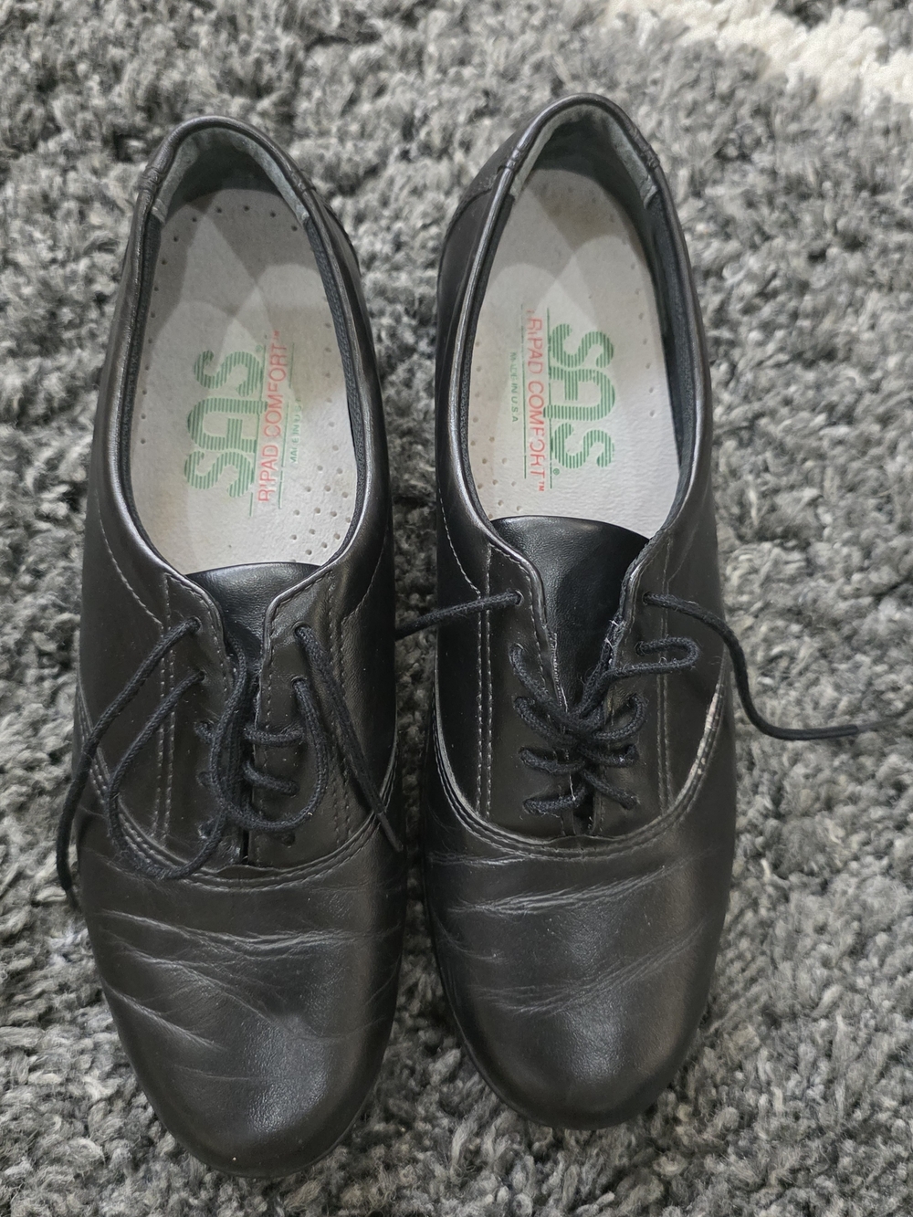 SAS Ladies 8 S (Slim) Whisper Black Leather Tripad Comfort Oxford Walking USA